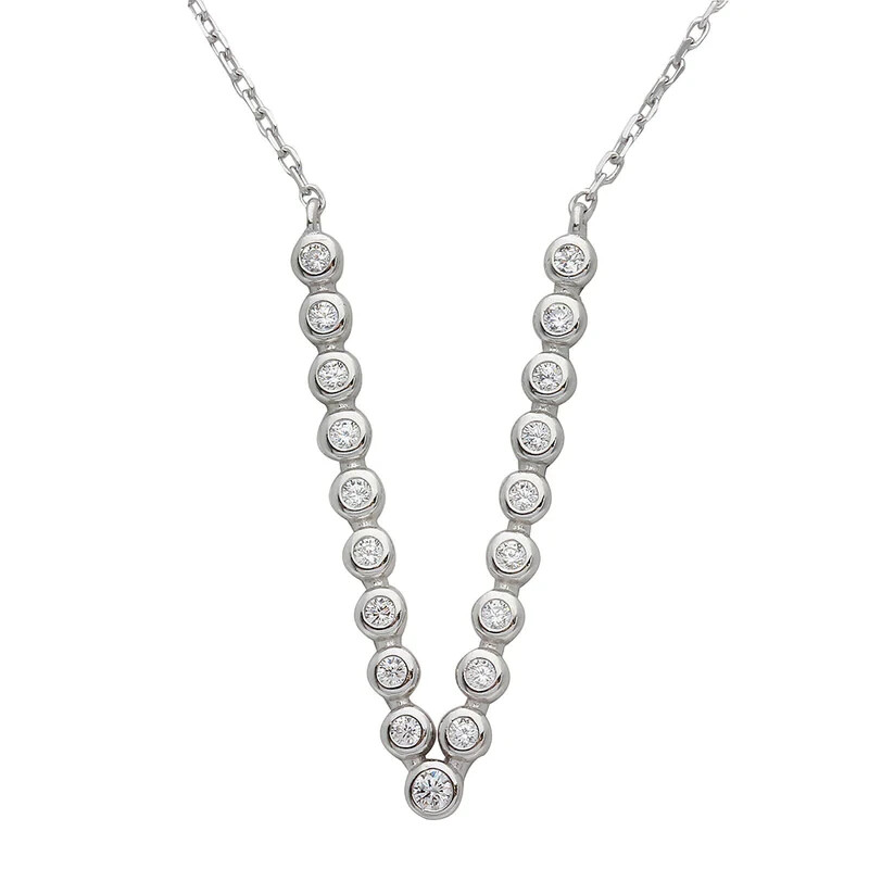 Bubble V- Shape necklace with Lab Created Diamonds 925 Sterling Silver