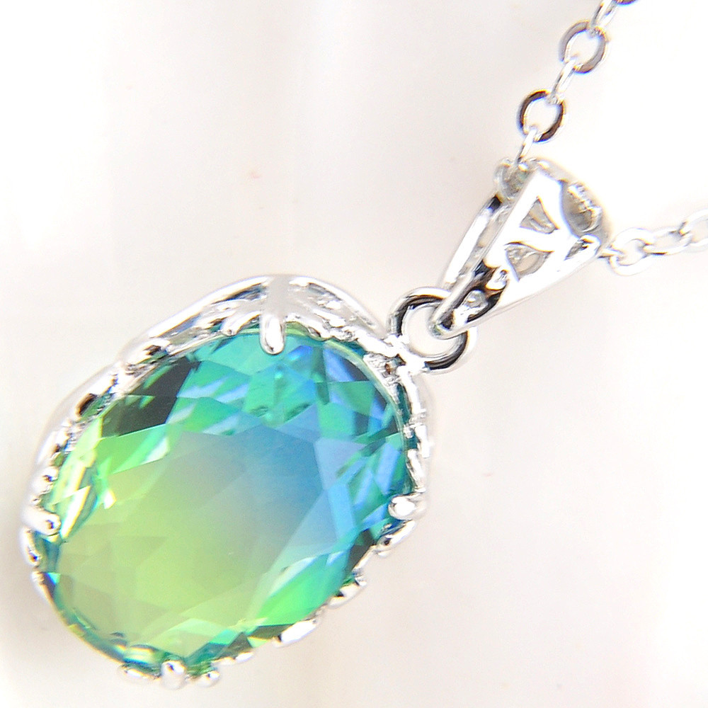 Summer Holiday Shiny Bi-Colored Tourmaline Gemstone Silver Necklace Pendants