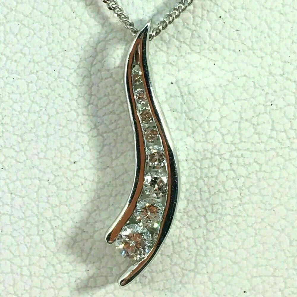 1 Ct Round Cut Simulated Diamond Journey Pendant Necklace 14K White Gold Plated