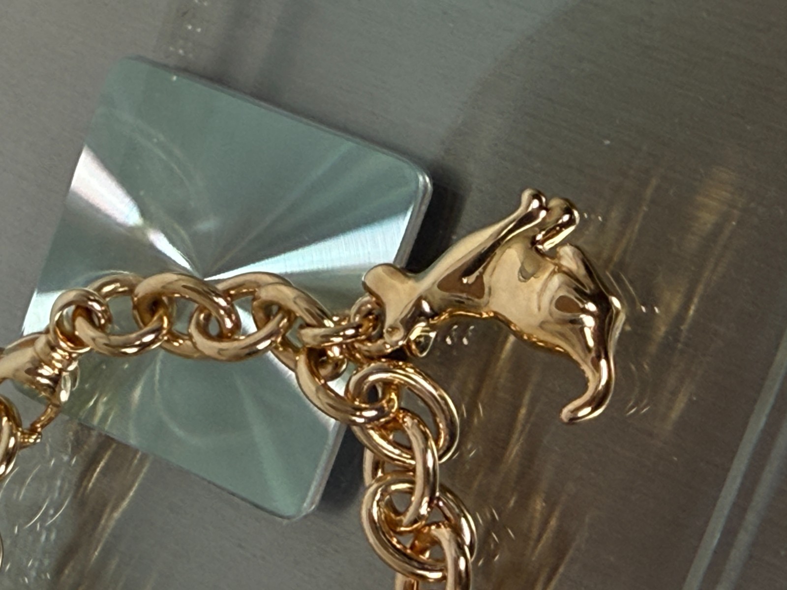 VOGA 18K Gold Electroform DOG CHARM 7.5″ & 1″ Ext Multi Gemstone Bracelet