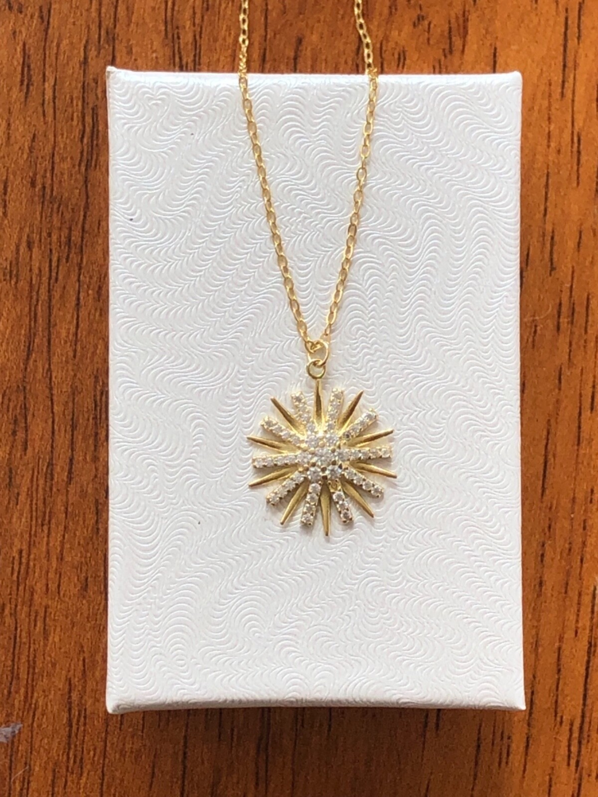 925 Sterling Silver Cz Sunburst Pendant Necklace Starburst 15mm 18″