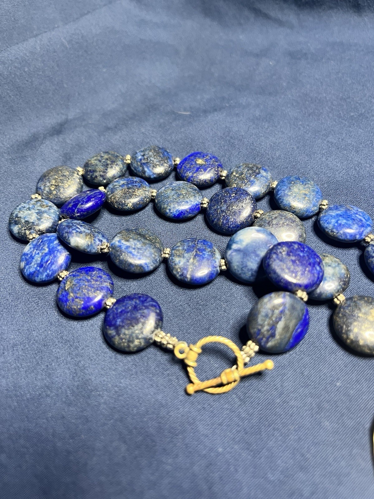 Lapis lazuli Chain Necklace with Round brass Charm Pendant Toggle