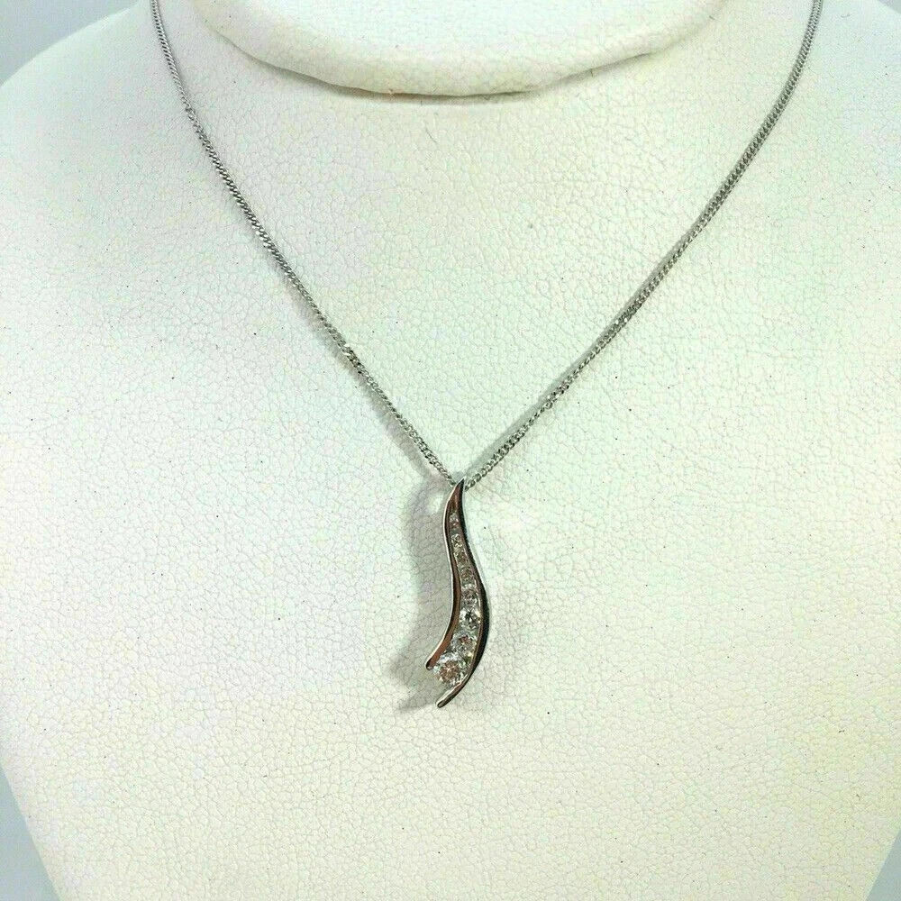 1 Ct Round Cut Simulated Diamond Journey Pendant Necklace 14K White Gold Plated