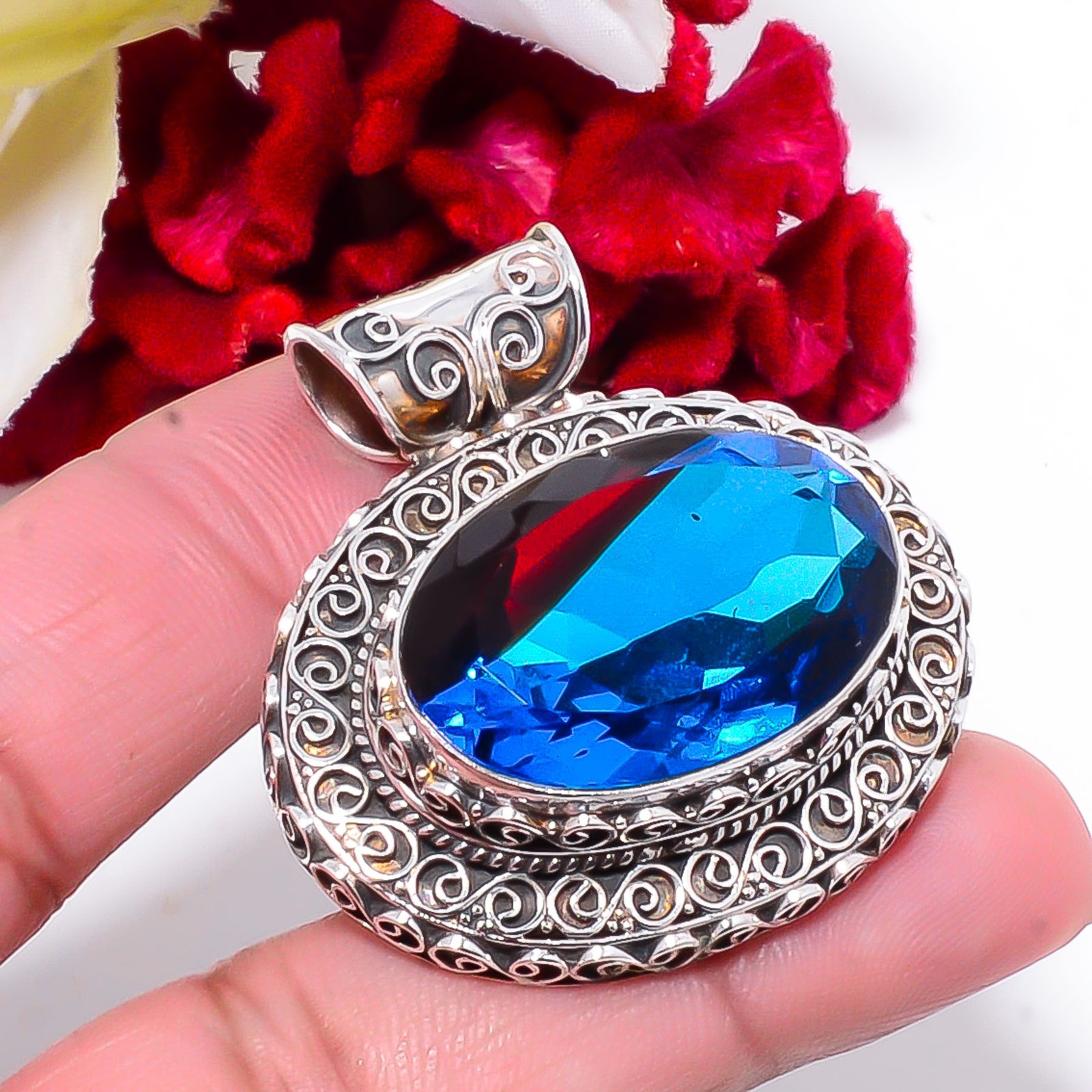Red & Blue Bi-Colour Tourmaline Fine Art 925 Sterling Silver Pendant 1.64 Sku63