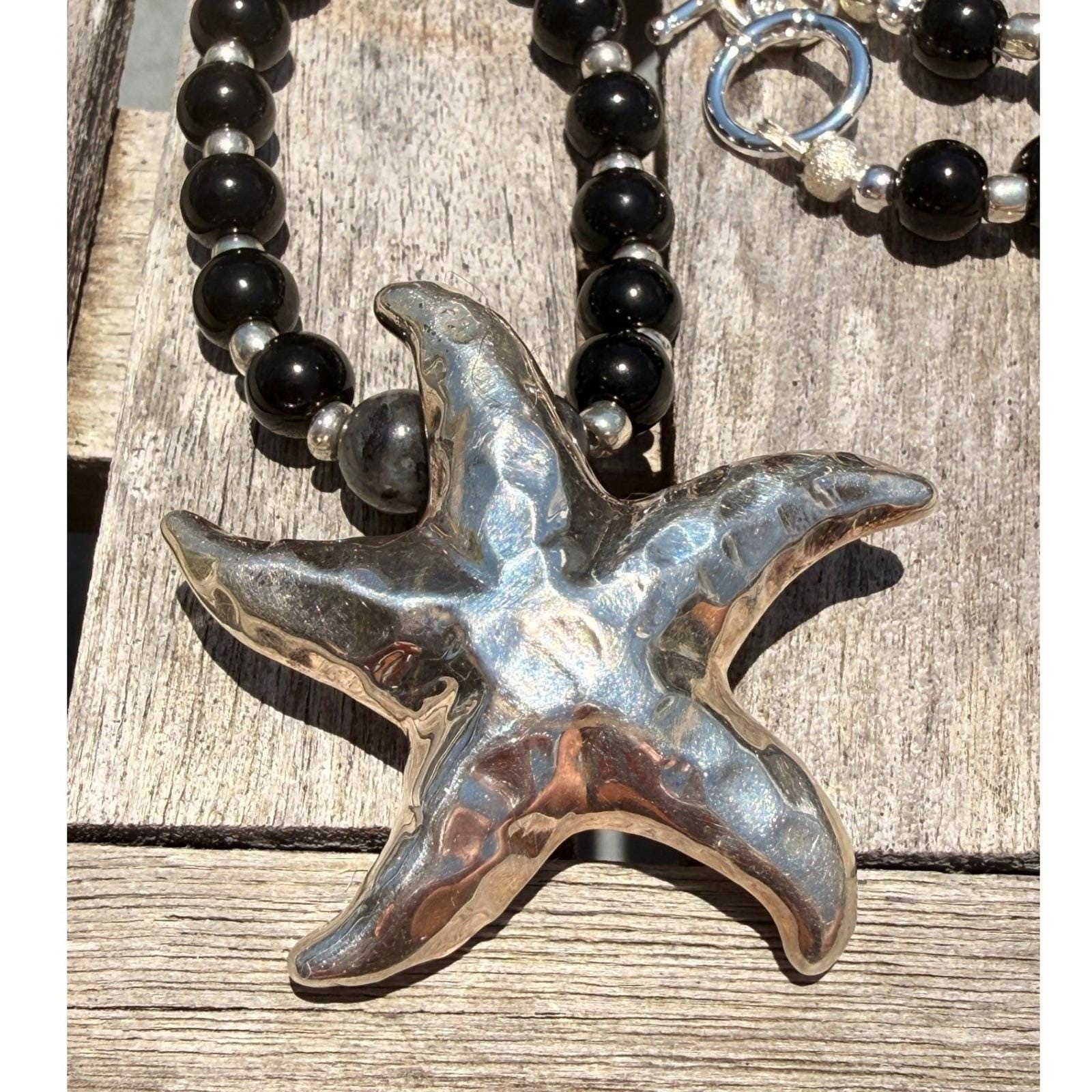 925 Sterling Silver Starfish Pendant Beaded Necklace Coastal Beachcore Resort