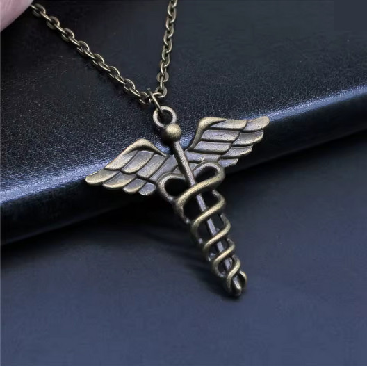 Caduceus Medical Necklace Jewelry Bronze EMT Doctor Health Pharmacy Pendant