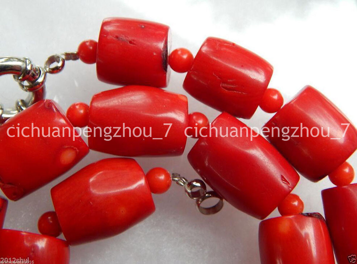 Vintage Estate Chunky Big 13-15MM Red Coral Barrel Bead Necklace 18”