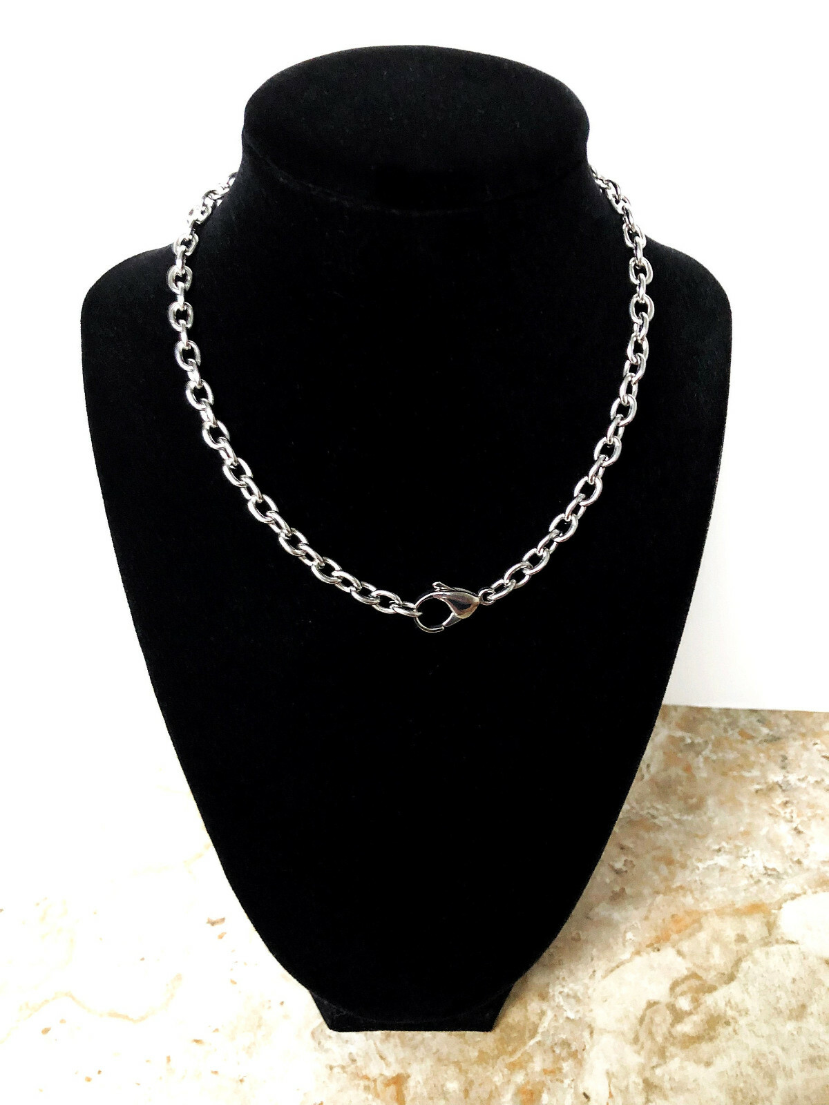 8mm x 6mm x 1.6mm Silver Color Stainless Steel Cable Chain Necklace Jewelry