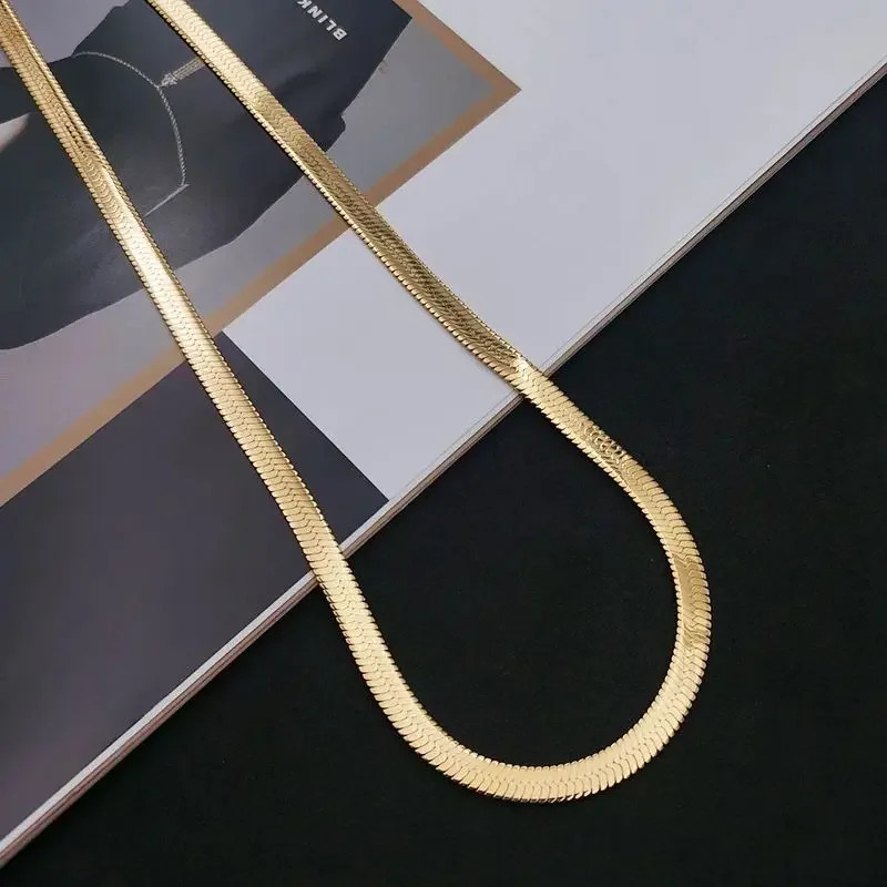 925 Sterling silver 18K Gold 4MM Flat chain Necklace for Women Luxury Fine Jewel