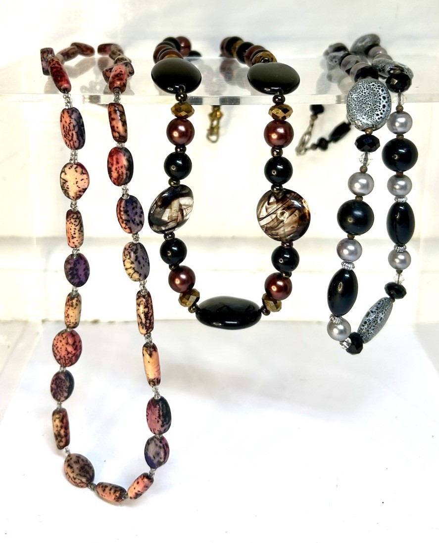 Lot Of 3 -Various Crafted Necklaces Beads & Stones Pendants Earthtones Vintage
