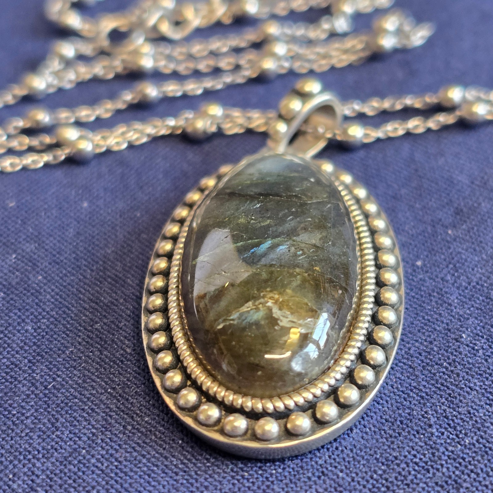Sterling Silver Necklace 17.11g Fine Jewelry 20″ Labradorite Look *READ*