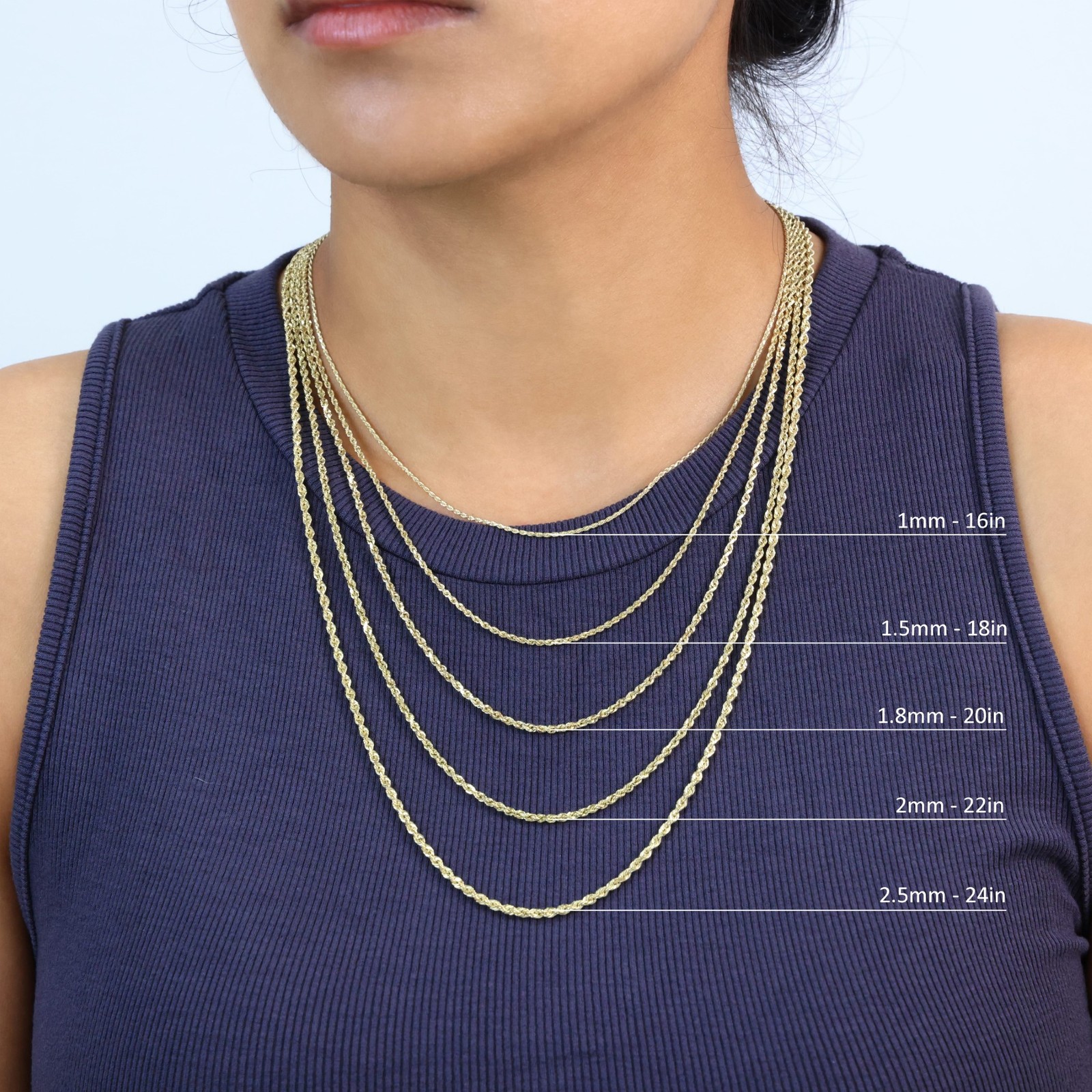 10K Yellow Gold 2mm-7mm Diamond Cut Rope Chain Necklace Men Womens 16″- 30″