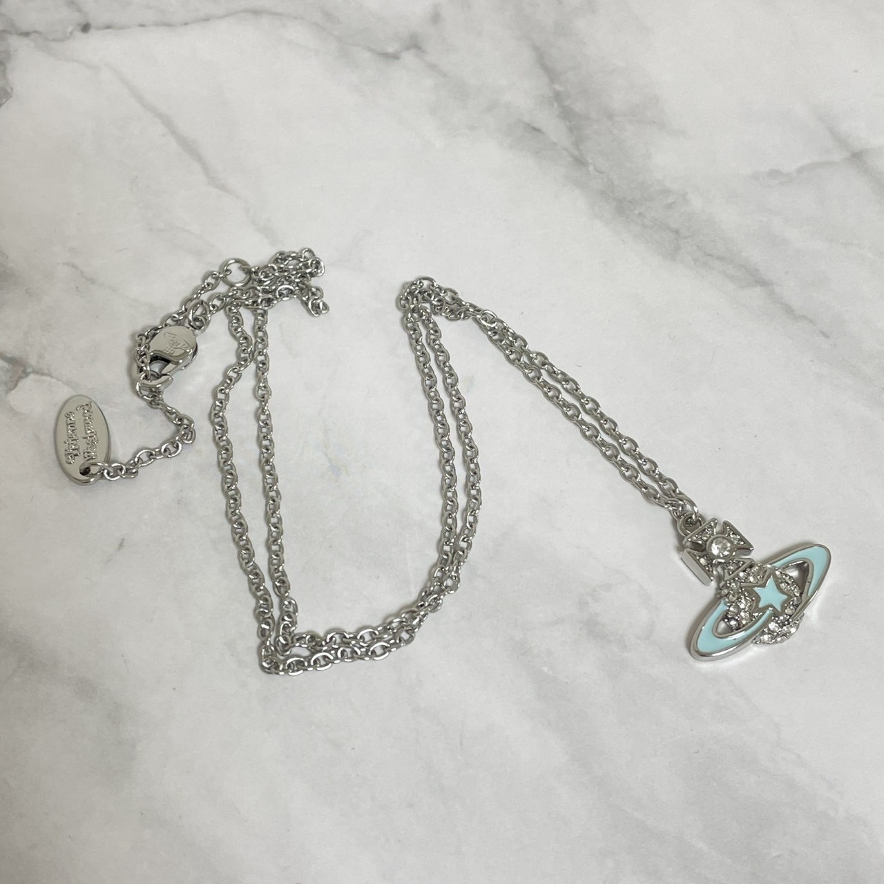 Vivienne Westwood Necklace Shooting Star Orb Light Blue 46cm w/drawstring NO BOX