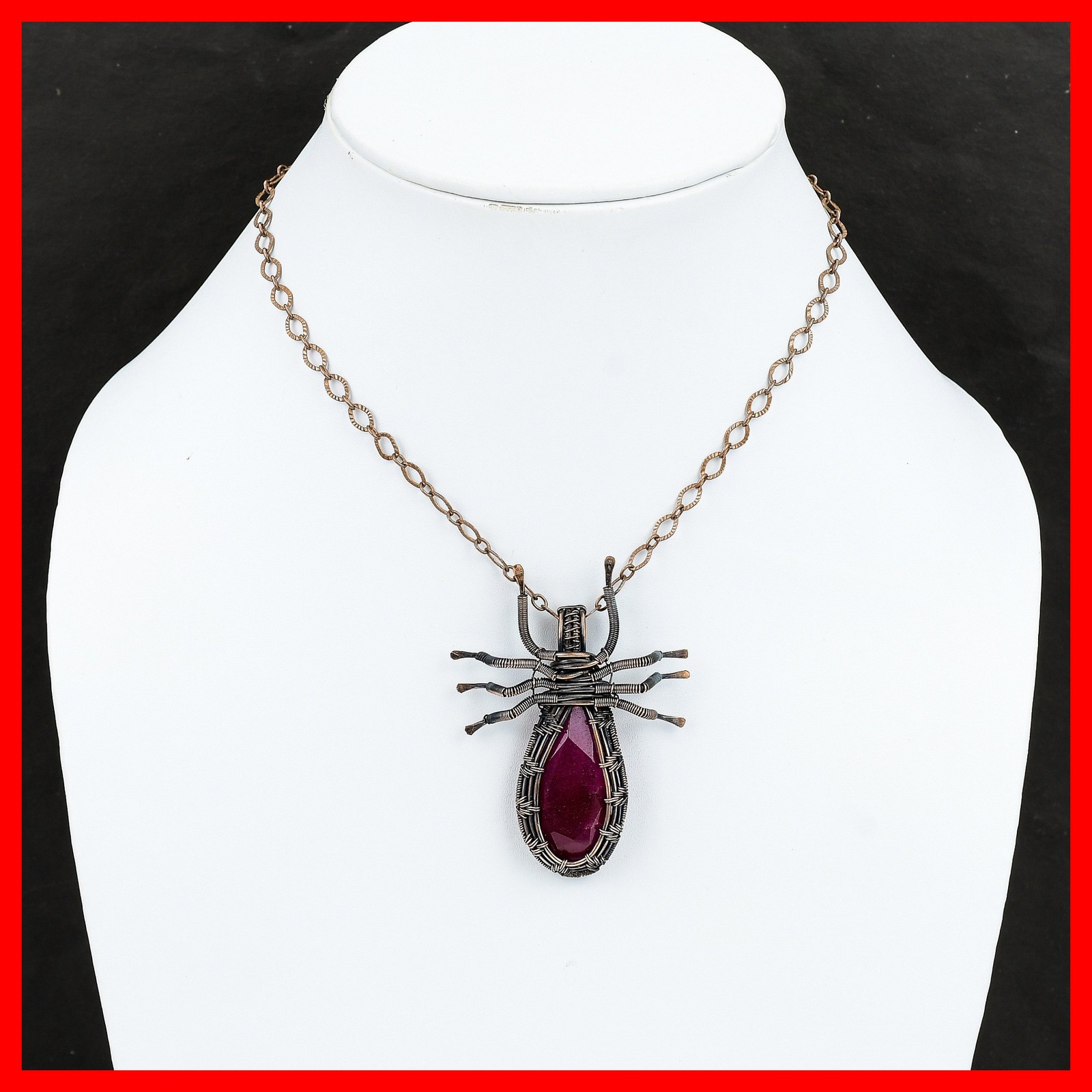 Copper Kashmir Rubi Stone Spider And Wire Wrapped Trendy Daughter Ethnic Pendant