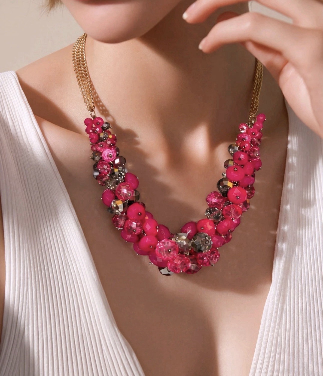 Simply Vera Wang Vintage Pink Rasberry Cluster Beaded Necklace