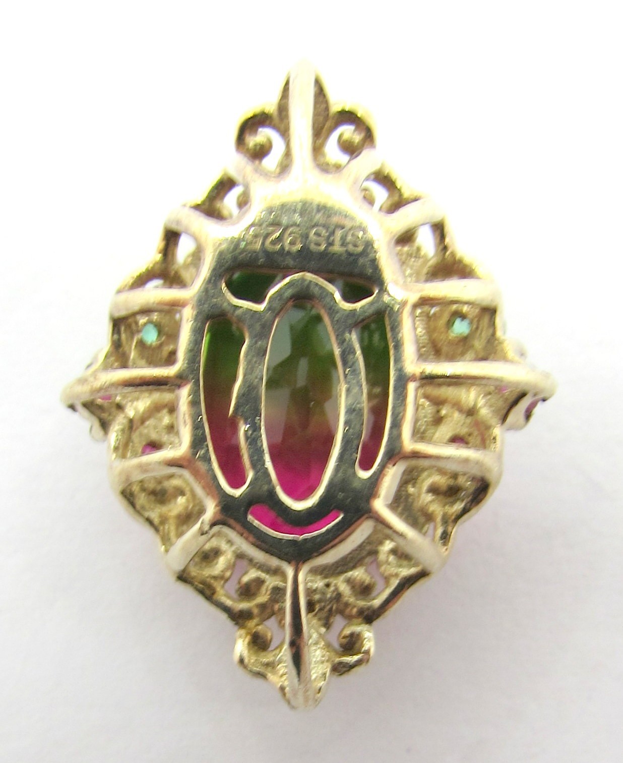 925 STERLING SILVER RED GREEN OVAL SLIDE PENDANT OR CHARM 22X17MM ~ 3.4G