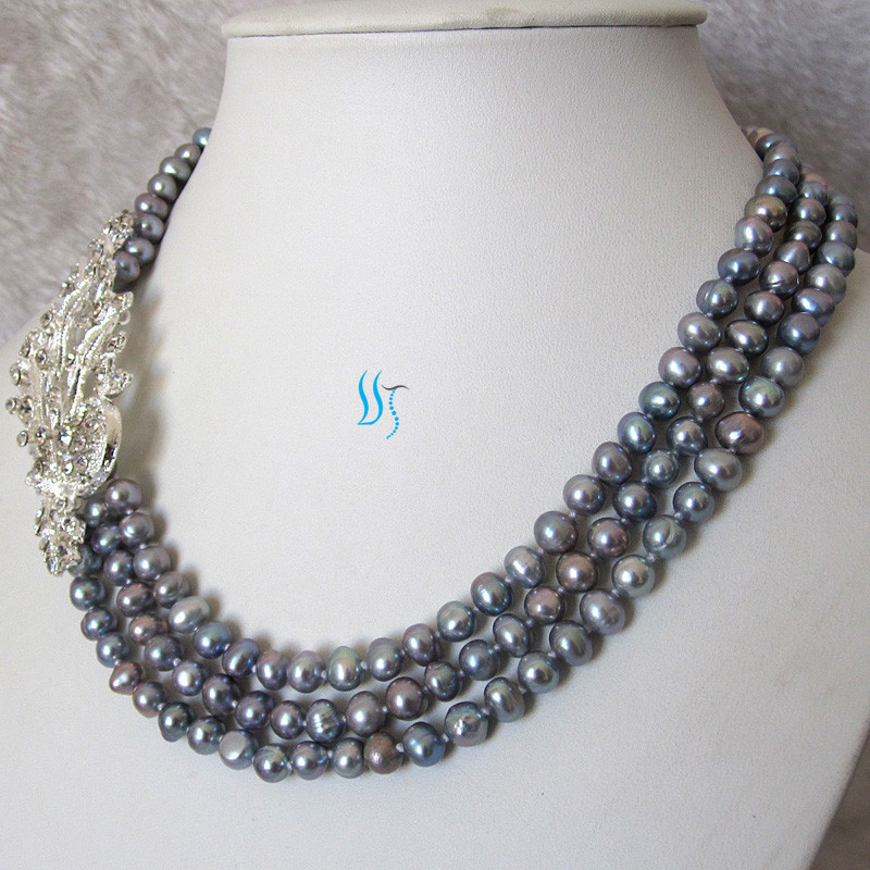 18-20″ 6-7mm Gray 3Row Freshwater Pearl Necklace X2327