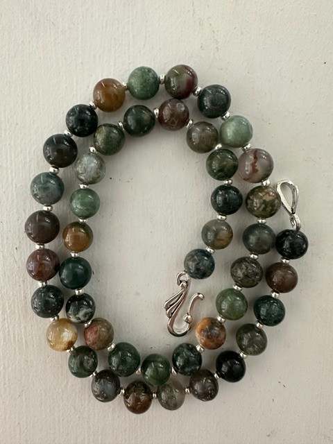 Natural Moss Agate Multicolor Round 10 mm Gemstone Beads 22″ Necklace