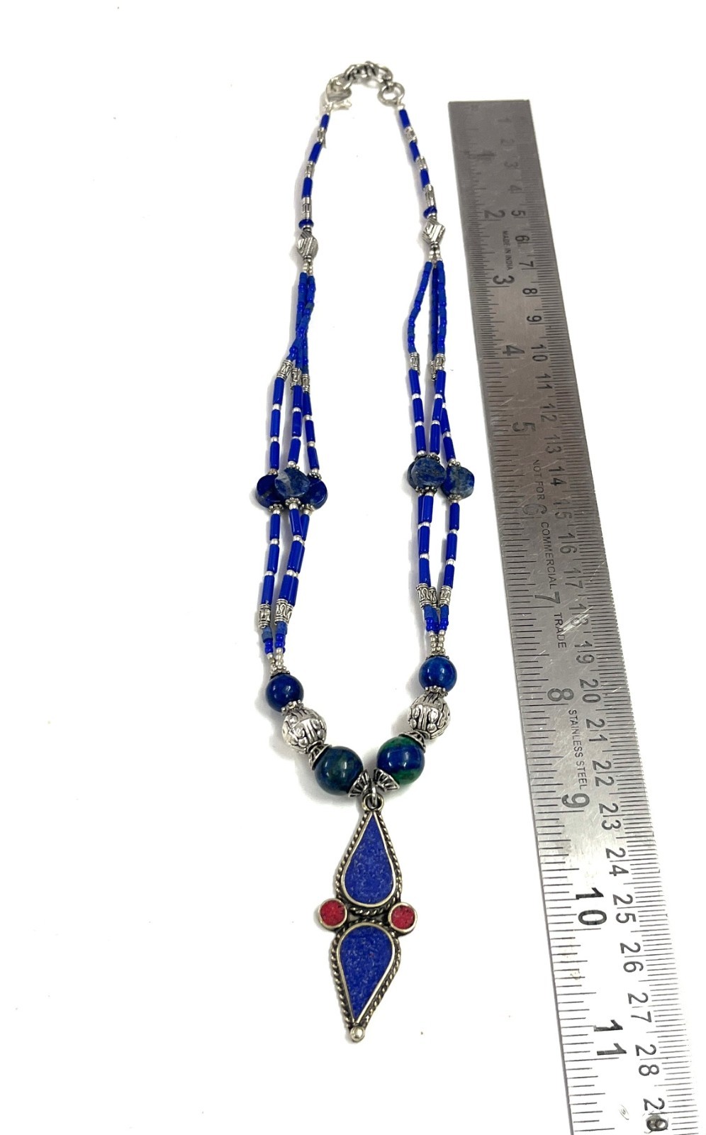 Antique Lapis Lazuli Gemstone Tibetan Bohemian Necklace Jewelry, 17 inch Adju