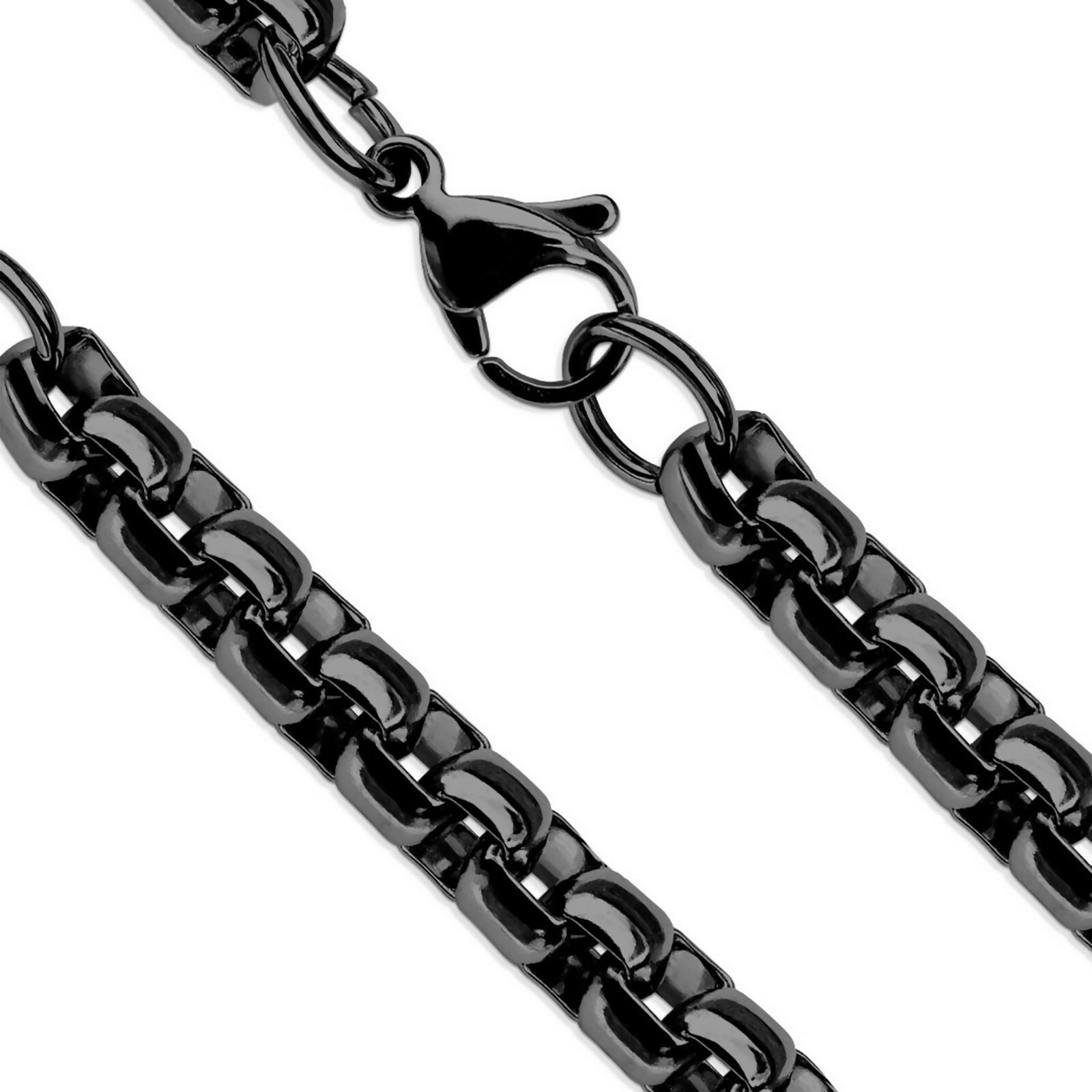 Round Box Chain Black Stainless Steel Rolo Necklace 4mm 15-20-Inch