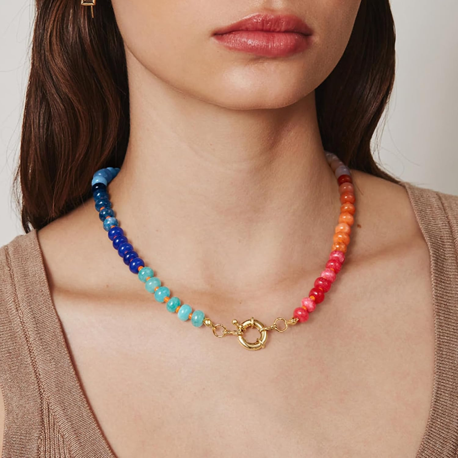 KELORIS PATH Beaded Gemstone Necklaces for Women, Boho Colorful Bead Choker Neck