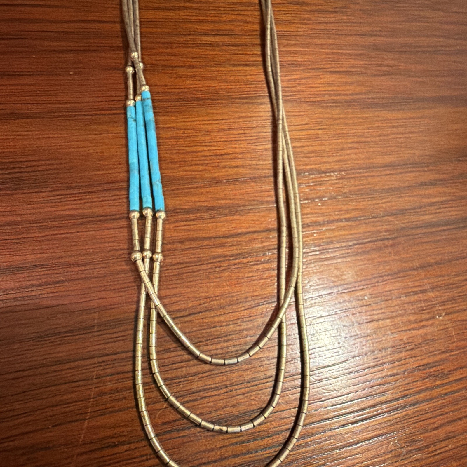 Vintage Navajo Liquid Gold Filled 3 Strand Layered Turquoise Necklace 10″ Fine