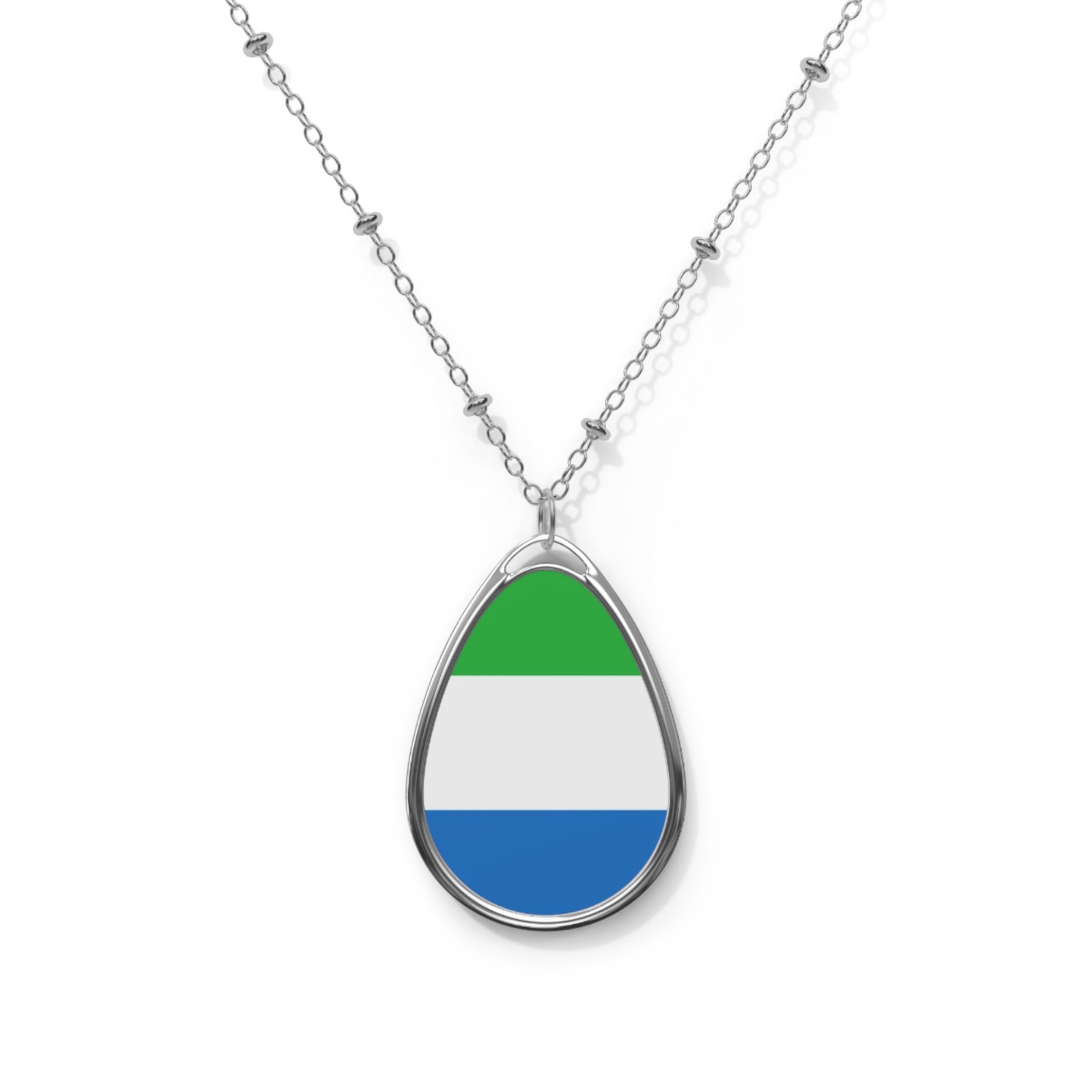 Sierra Leone Flag Oval Necklace – Heritage Pendant – One Size / Silver
