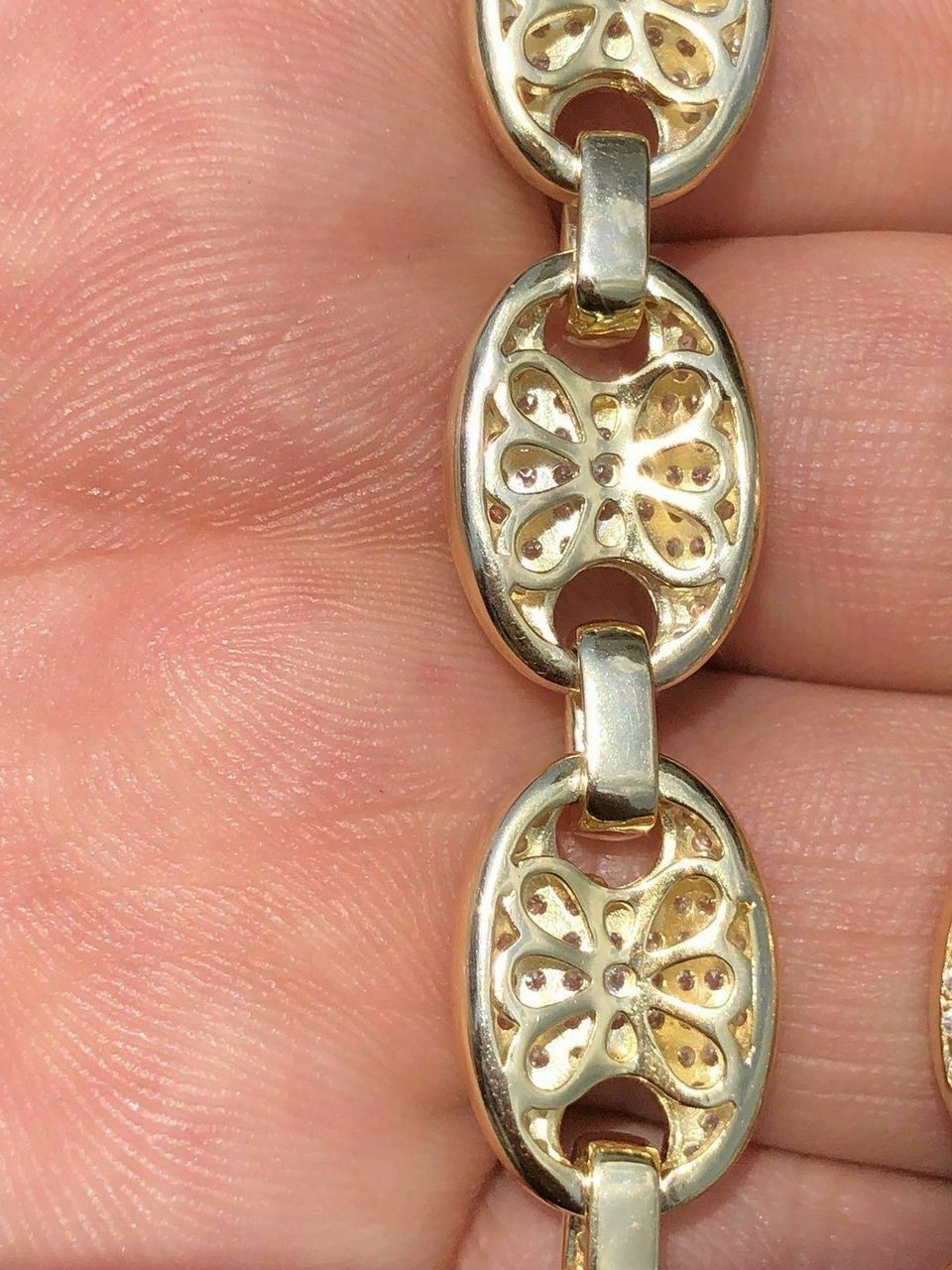14k Gold Plated Over Solid 925 Sterling Silver Puffed Mariner Choker Chain CZ