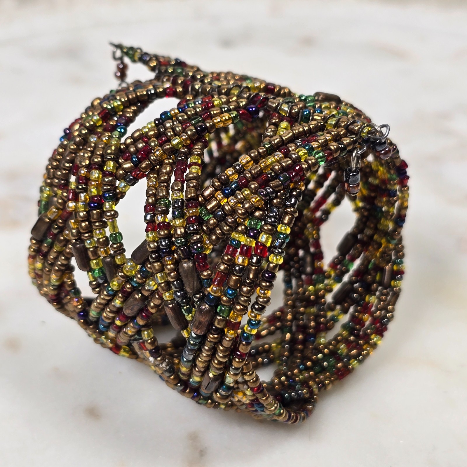 Vintage Handmade Artisan Beaded Braided Cuff Bracelet