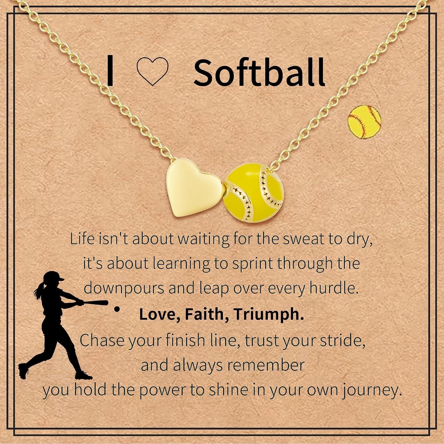 Softball Heart Necklace Customized Women’s Sports Gift for Soccer Volleyball