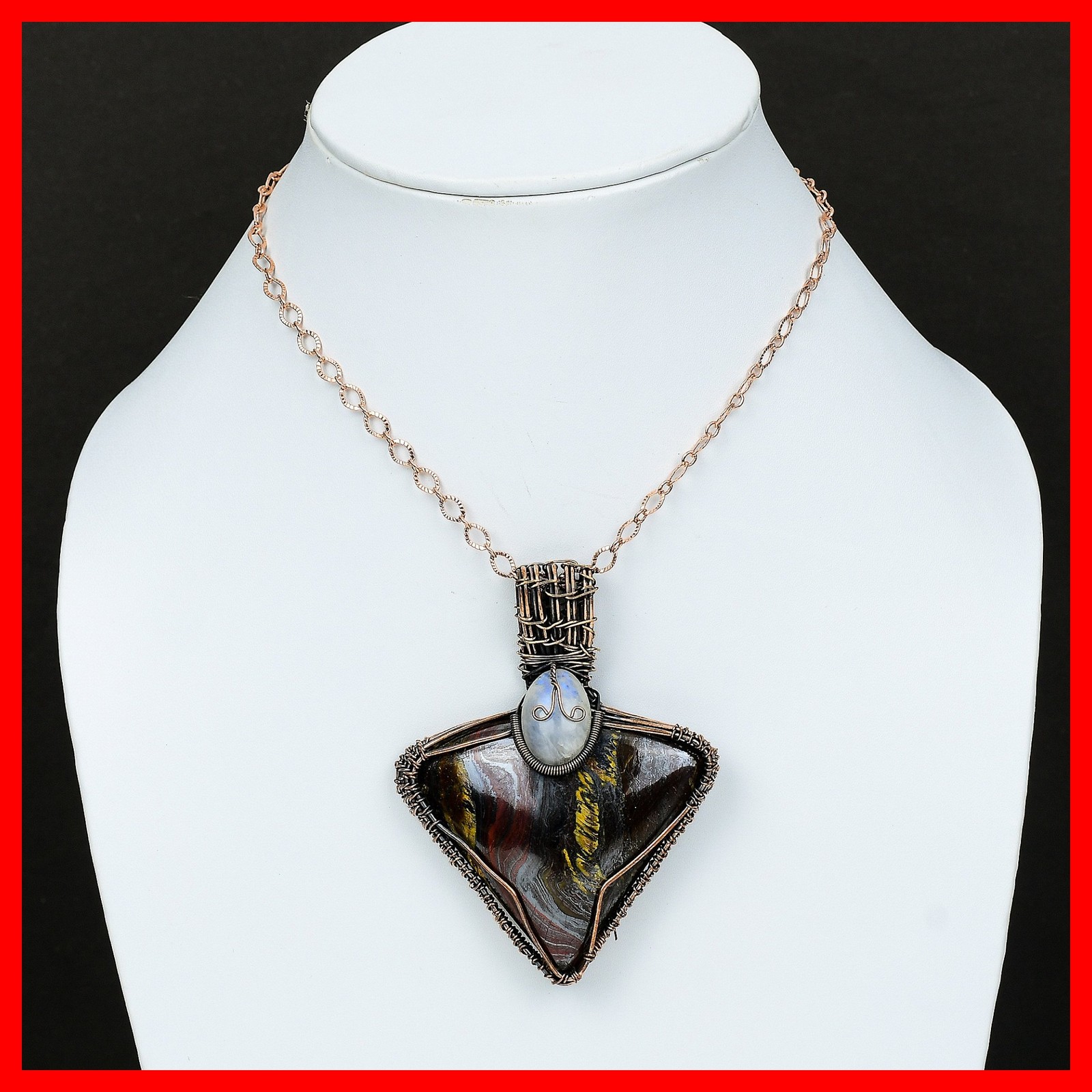 Trillion Natural Iron Tiger Eye Copper Unique Boho Wire Wrapped Daughter Pendant