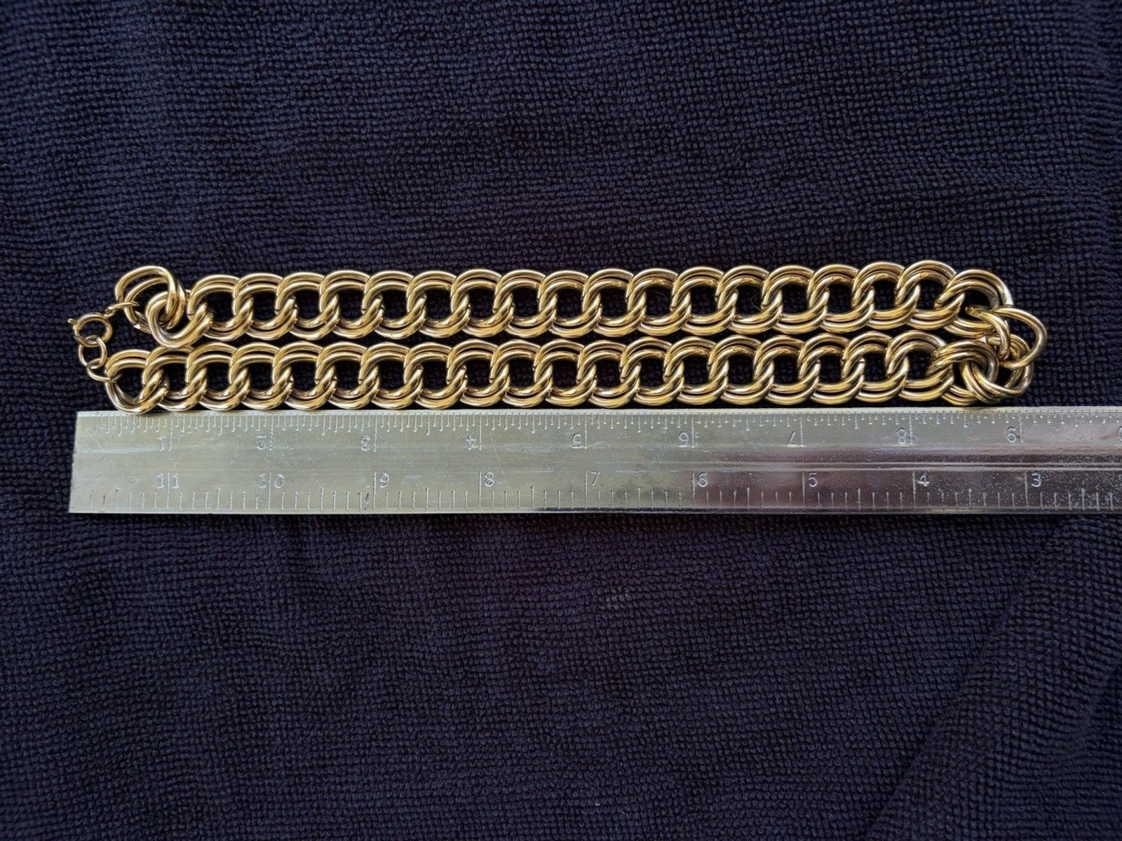 Vintage Gold Tone Chunky Link Double Chain Necklace 80s Statement Collar 18”