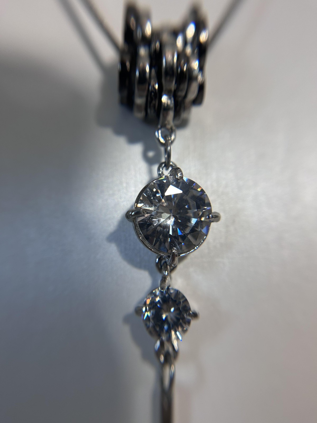 Necklace Silver Tone Y-Drop Round Crystal Bar Pendant Floral Chain Statement