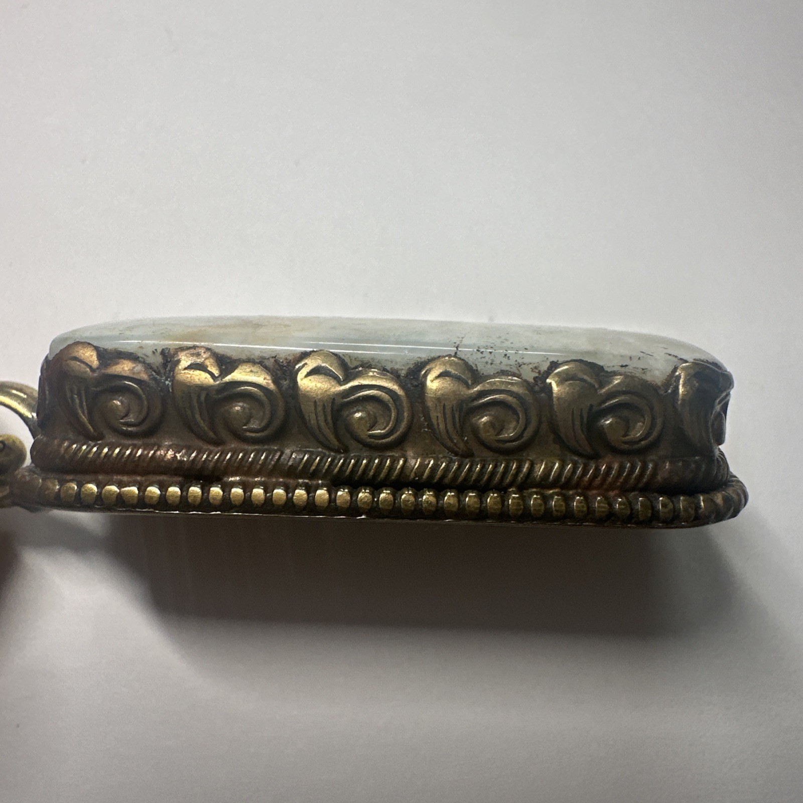 Tibetan Style Pendant Natural Stone Brass Repousse Setting Ball Chain
