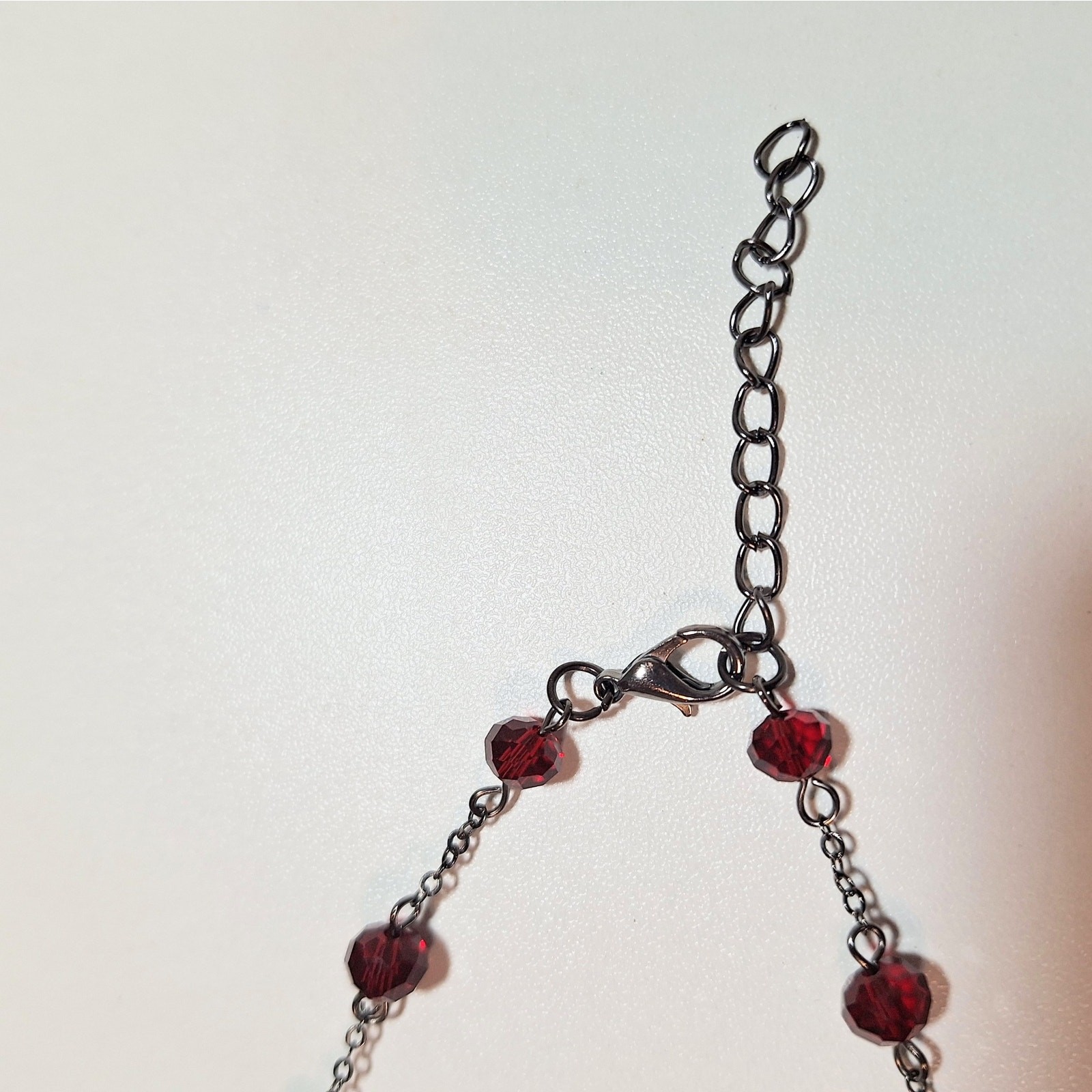 Red Statement Necklace 3 Beaded Discs Center Glass Stones Chain Lobster Clasp