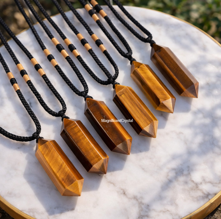 Genuine Tiger Eye Hexagon Point Pendant Spiritual Healing Amulet Reiki Necklace