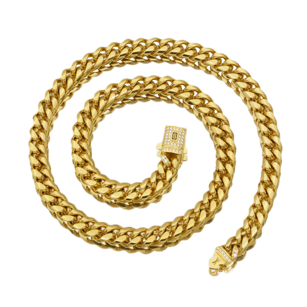6-14MM Stainless Steel Gold Plated Miami Hip Hop Cuban Chain Or Bracelet F