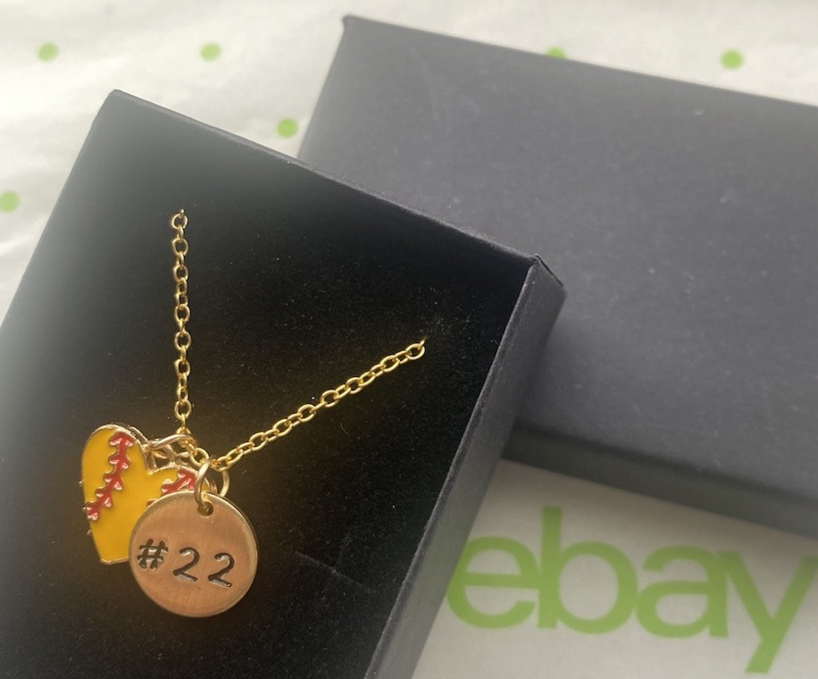 Personalized Softball Heart Necklace Choose a Letter or Number Charm 18” Chain
