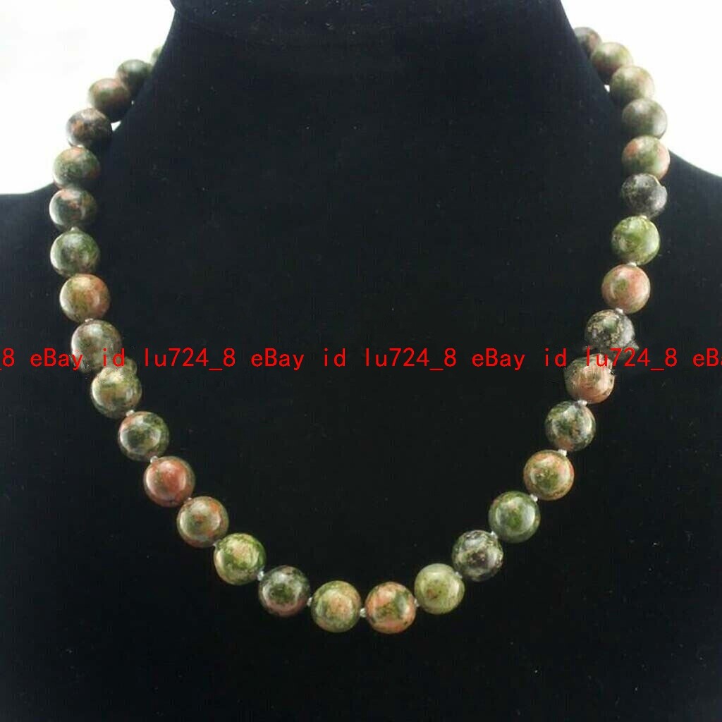 8mm Natural Green Multicolor Unakite Round Gems Beads Necklace 14-36” AAA