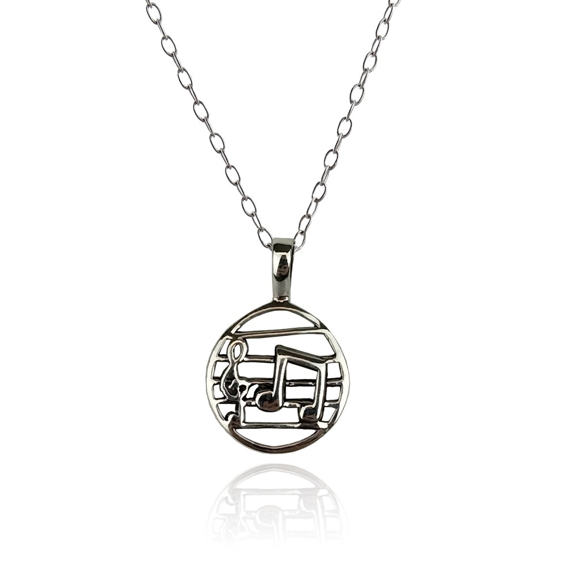 FashionJunkie4Life Sterling Silver Round Music Pendant with 18″ Chain