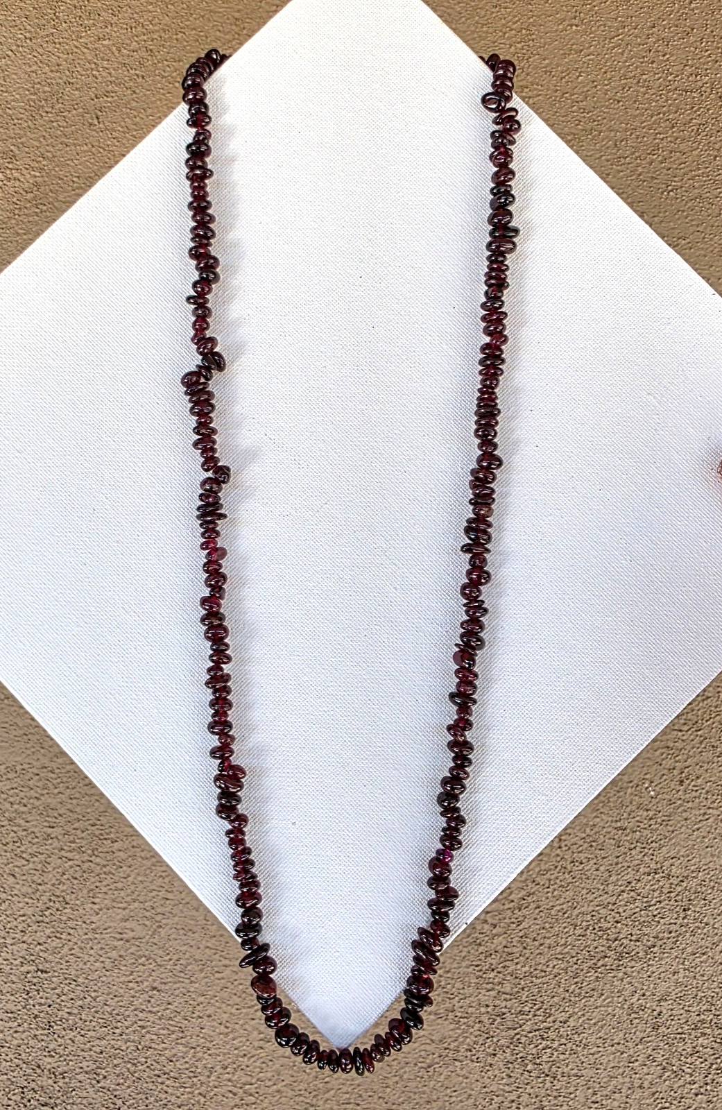 Vintage Natural Red Garnet Nugget Bead Beaded Necklace Original Silk Satin Bag