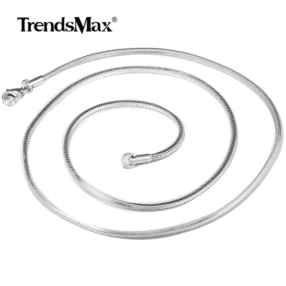 0.9-2mm Silver Stainless Steel Square Snake Chain Necklace Women Men 18″-26″