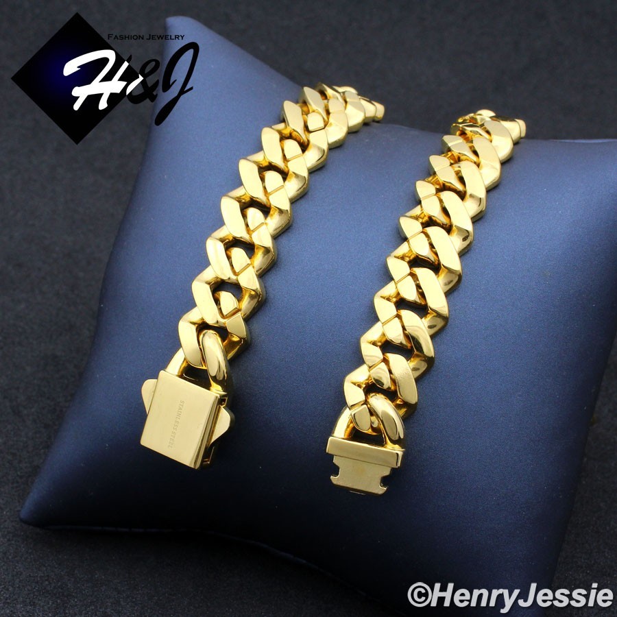 16″-40″MEN Stainless Steel Full CZ 10/12mm Gold Plated Miami Curb Necklace*GN171
