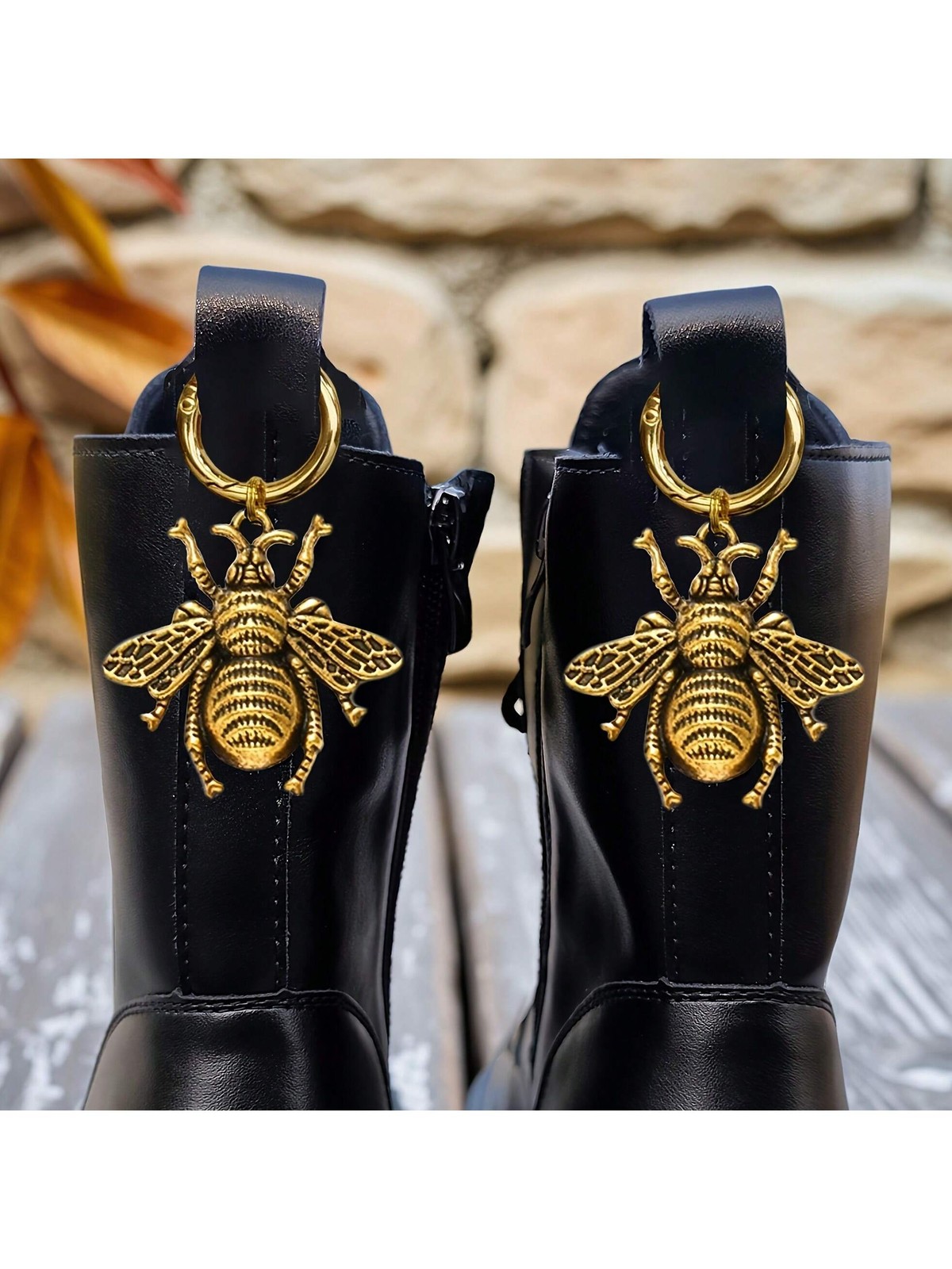 2pcs Gold Bee Shoe Heel Charms For Boots And Shoes Decor