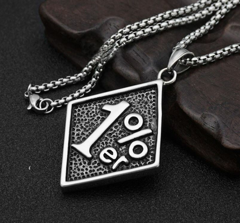 Mens Motorcycle Outlaw 1%er Biker One Percenter Pendant Necklace Stainless Steel