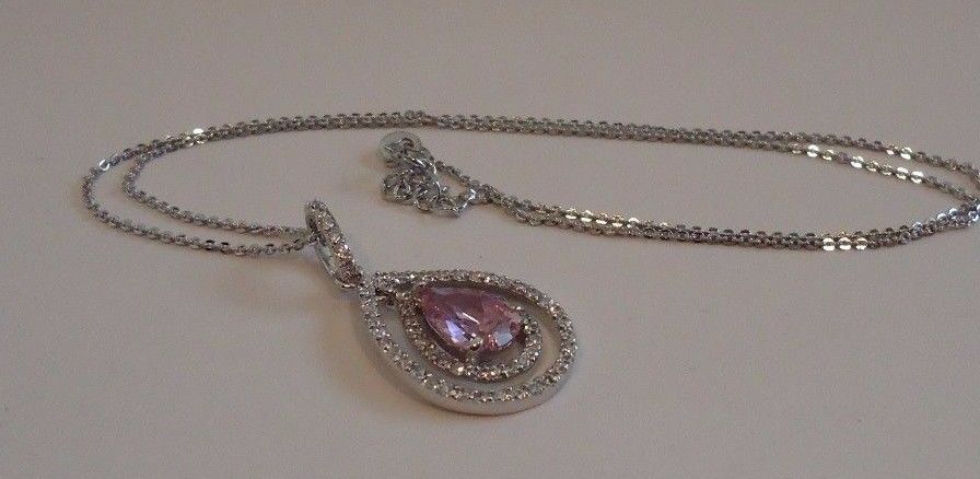 925 STERLING SILVER PENDANT NECKLACE OPEN TEAR DROP W/ACCENTS/SIZE 32MM BY 17MM