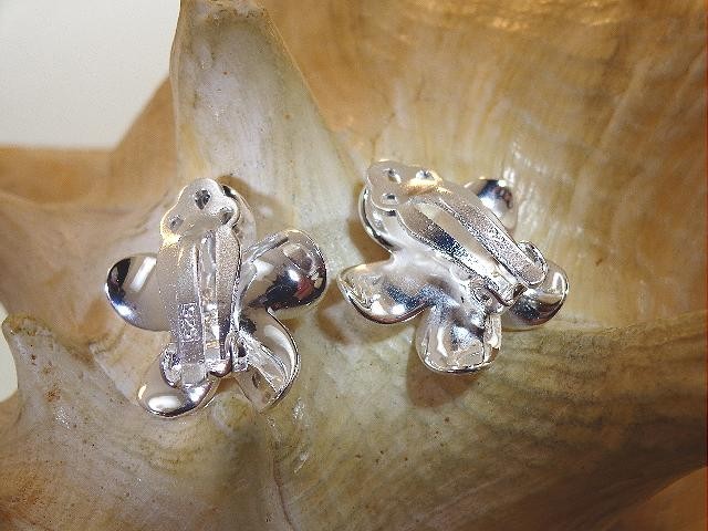 19mm Solid 925 Silver Hawaiian Matted Plumeria Flower White CZ Clip-on Earrings