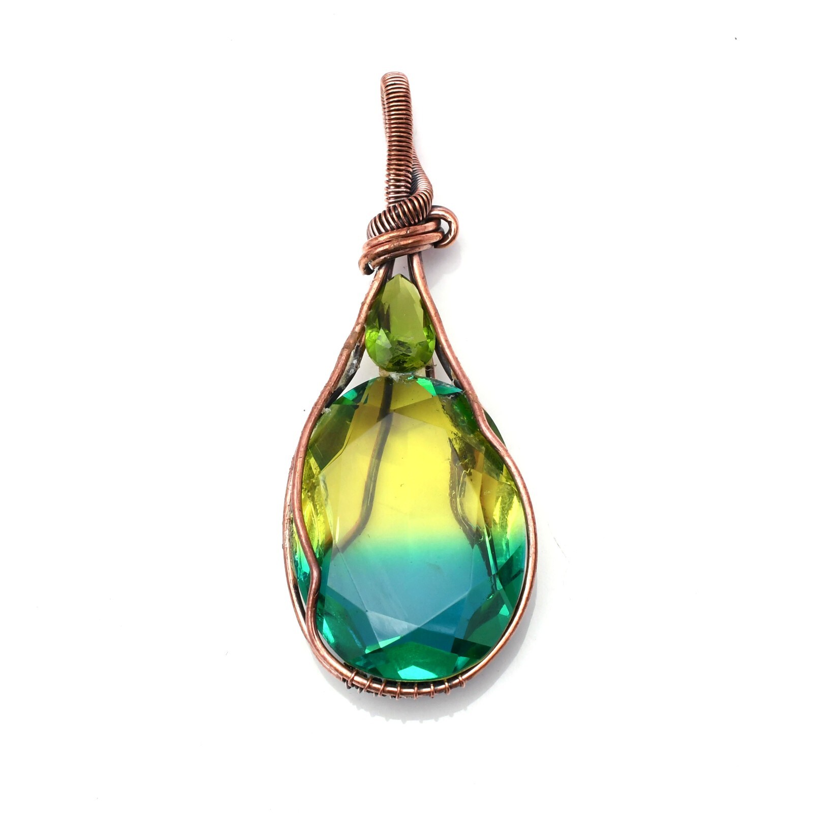 Bi Color Tourmaline Pendant Copper Wire Wrapped Handmade Jewelry Pendant 2.15″