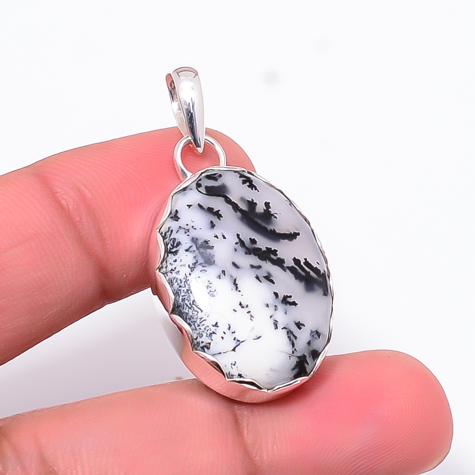 Merlinite Dendritic Opal -Brazil Handmade 925 Sterling Silver Pendant 1.37″ P14