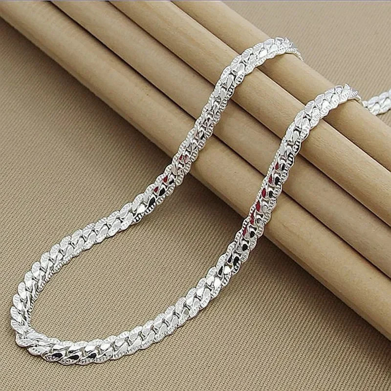 Sterling Silver 6MM Full Sideways Chain Necklace for Women Men Fashion.